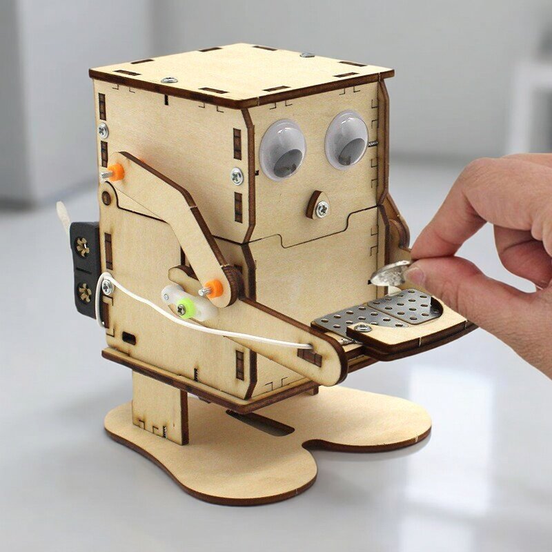 Stem Robotics Kit - Деревянный сборный робот-монетоприемник DIY: модель для