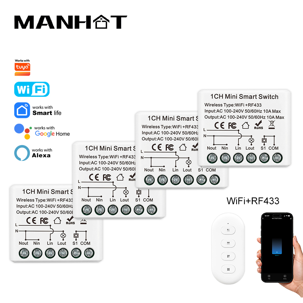 Smart Light Switch Wifi - Умный мини-выключатель Wi-Fi 10А с беспроводным